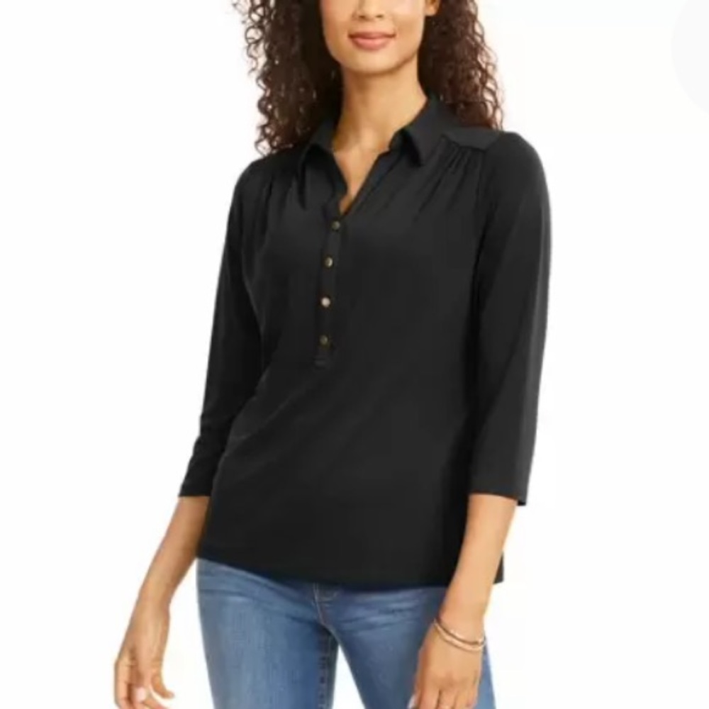 NEW Charter Club Women’s Polo Shirt, Size XS, Black